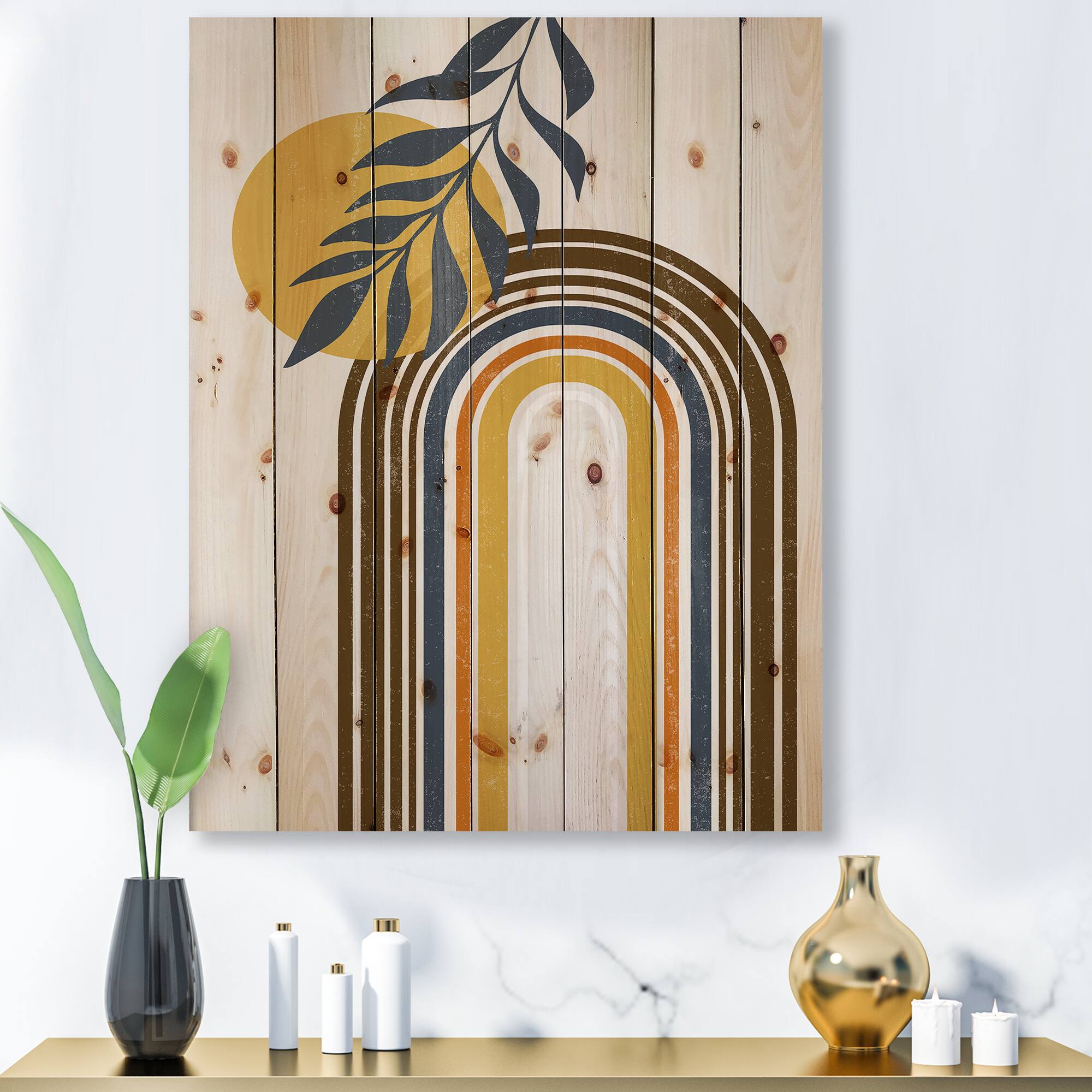 Designart - Abstract Sun Moon Leaves II